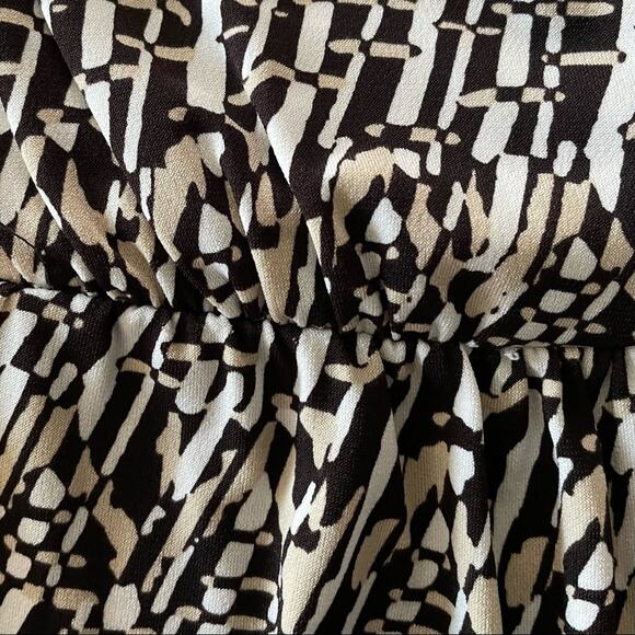 TAHARI ASL CLASSIC PREPPY WRAP PRINT DRESS IVORY BLACK TAN SIZE SMALL - Picture 4 of 6